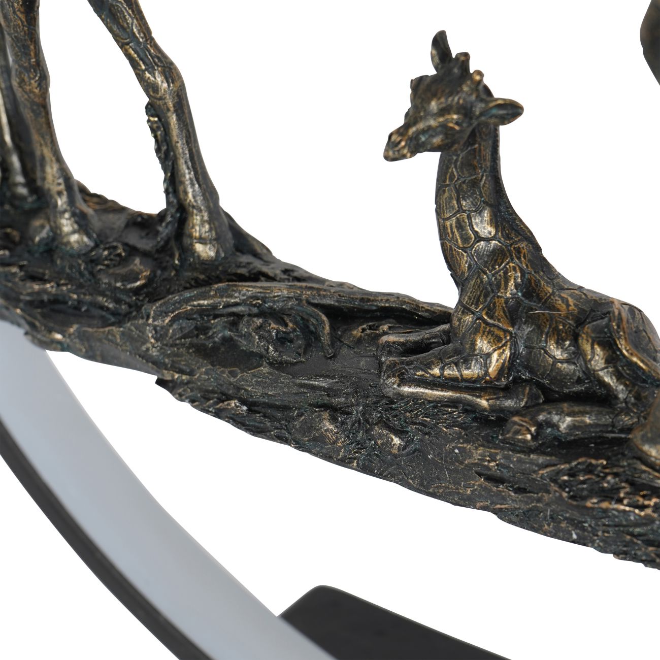 Antique Bronze Giraffe Family Sculpture with LED Ring Light